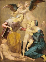 Allegori om frelse med Jomfruen og Kristusbarnet, den hellige Elisabeth, den unge Johannes Døberen og den...